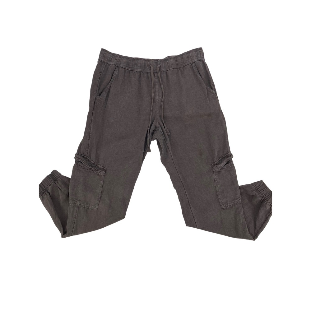 C&C California Womens Gray Linen Blend Cargo Jogger Pants L Elastic Waist Spring